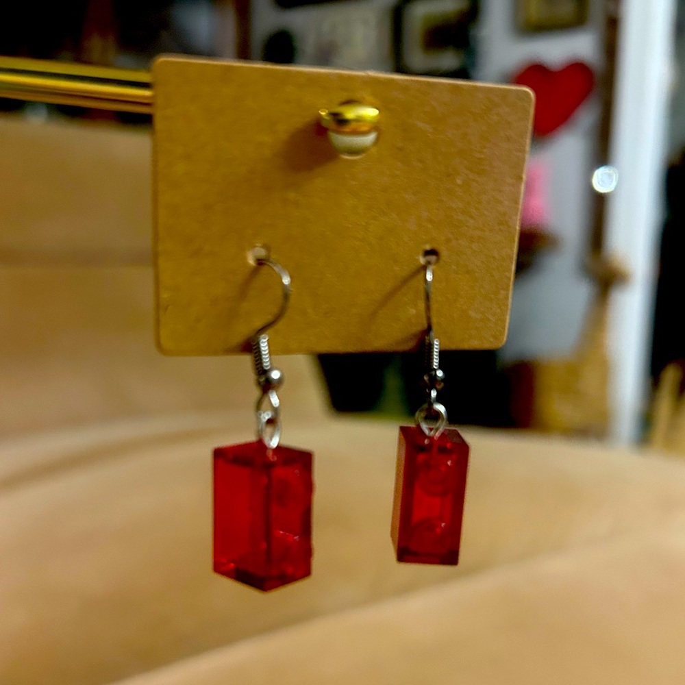 Red See-Thru Dangle Earrings Made with Genuine LEGO® Bricks